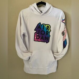 Jordan White Hoodie with Multicolor Graphic for Young Men